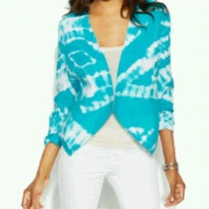 INC International Concepts Open‎ Front Tie-Dye Lace-Back Linen Jacket Size M